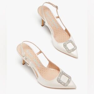 Kate Spade Buckle Up Slingback Jewel Embellished Satin pumps IVORY BRIDAL